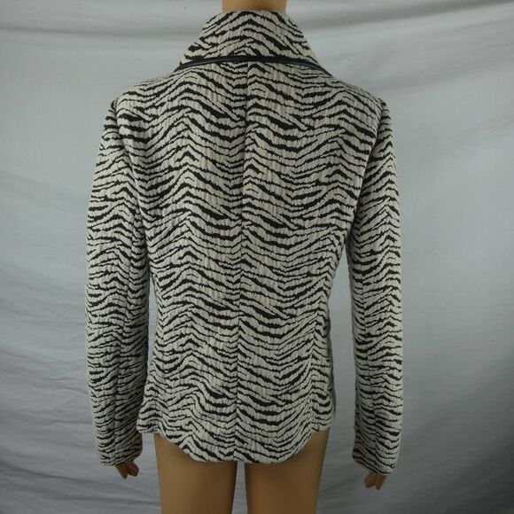 Lafayette 148 New York Zebra Print Leather Trim Blazer Jacket Wool Blend Size 4 - Picture 12 of 12